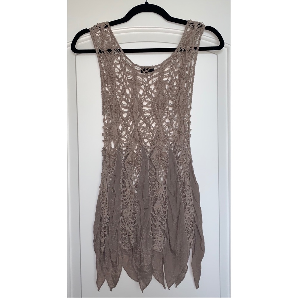 Tan knit see through tank